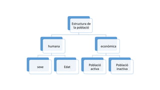 Estructura de
la població
humana
sexe Edat
econòmica
Població
activa
Població
inactiva
 