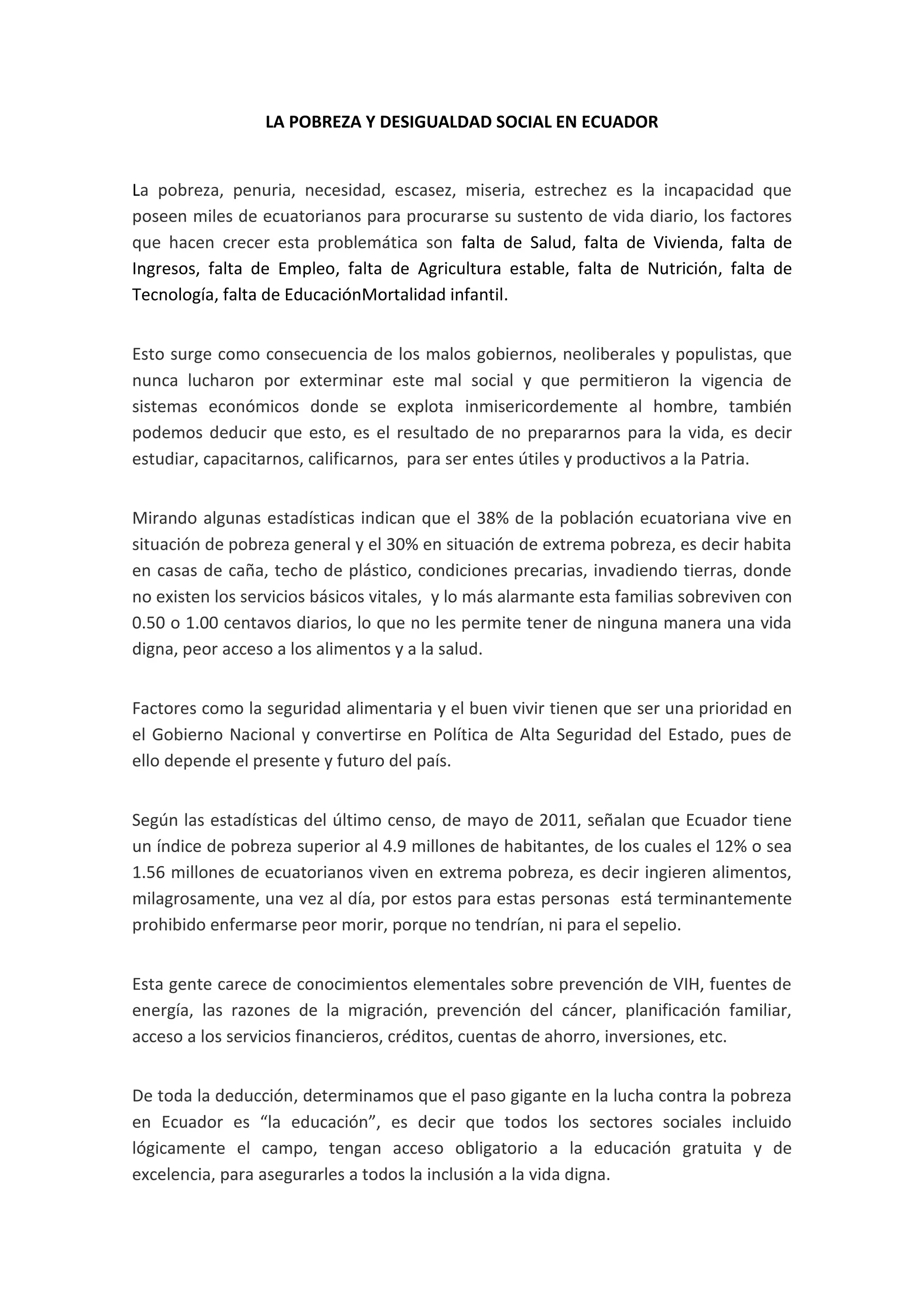 La pobreza y desigualdad social en ecuador | DOCX