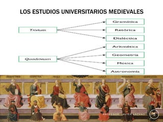 LOS ESTUDIOS UNIVERSITARIOS MEDIEVALES




                         PROFESOR: JAVIER ANZANO   5
 