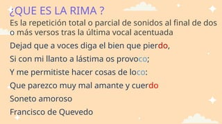 Versul Si Rima LA POESÍA LA RIMA.genero lirico quinto basico | PPTX