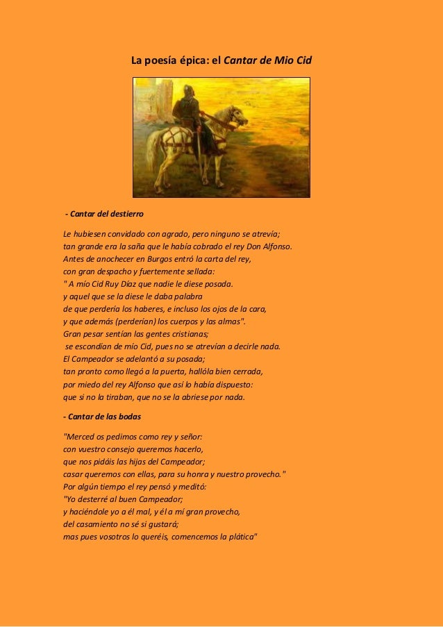 La Poesía épica Cantar Del Mio Cid