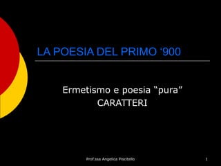 LA POESIA DEL PRIMO ‘900 Ermetismo e poesia “pura” CARATTERI 