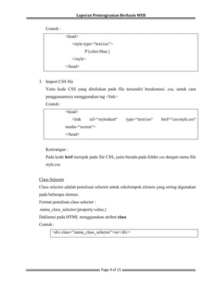 Laporan Pemrograman Berbasis Web Tugas 4 Cascading Style Sheets | PDF