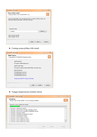 Centang semua pilihan, klik install
Tunggu sampai proses instalasi selesai
 
