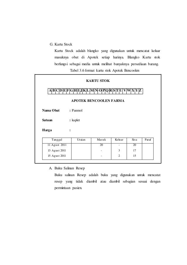 Kartu stok barang harian Kartu stok barang harian