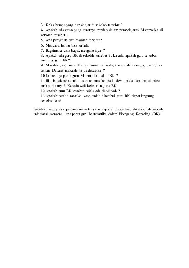 Pertanyaan Tentang Bimbingan Konseling Di Sekolah Guru