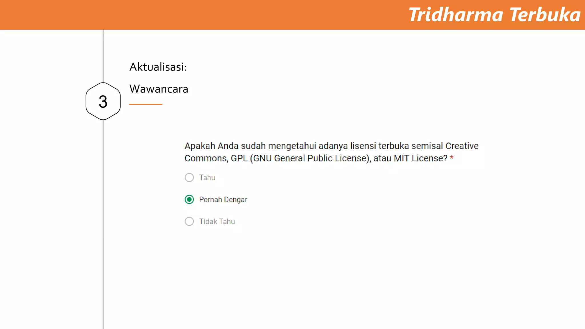 Tridharma Terbuka
3
Aktualisasi:
Wawancara
 
