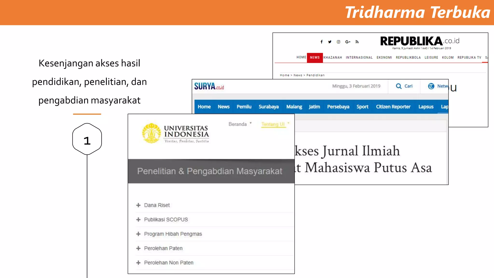 Tridharma Terbuka
1
Kesenjangan akses hasil
pendidikan, penelitian, dan
pengabdian masyarakat
 
