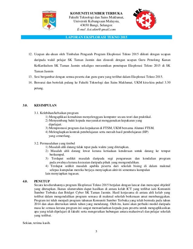 Laporan Akhir Program Eksplorasi Tekno 2015 Laporan Akhir Program Eksplorasi Tekno 2015