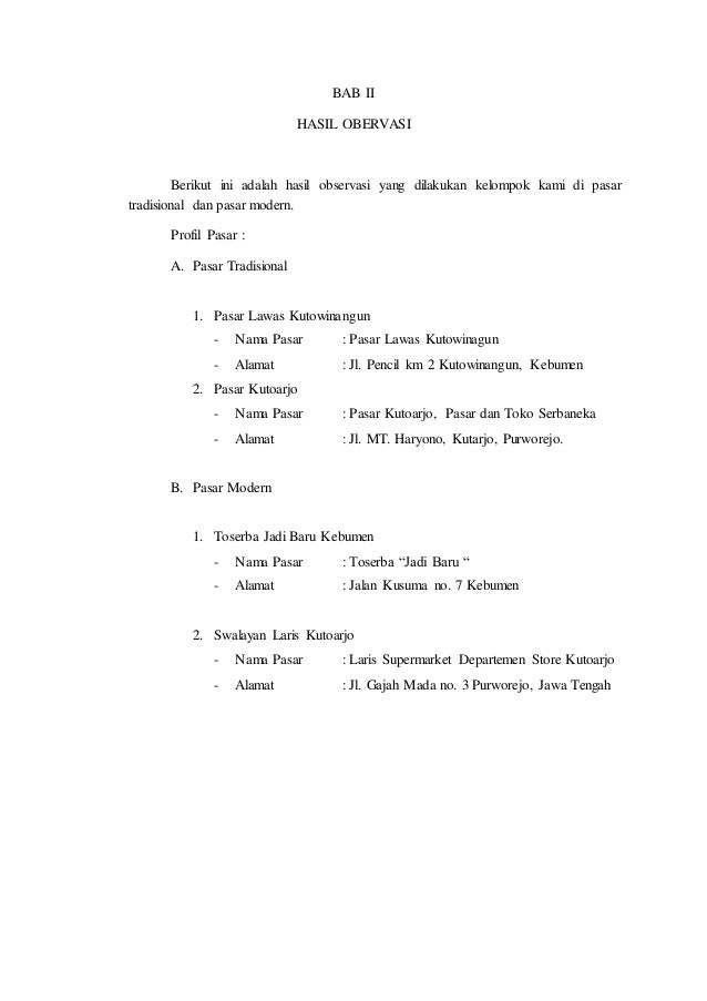 Laporan observasi pasar tradisional dan pasar modern