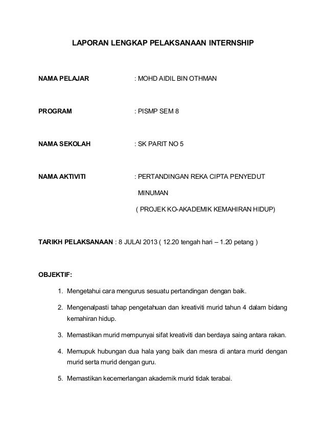 Laporan Pelaksanaan Internship Lengkap