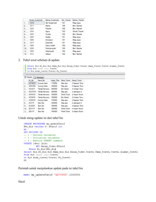 2. Tabel awal sebelum di update
Untuk meng-update isi dari tabel bis
Perintah untuk menjalankan update pada isi tabel bis
Hasil
 