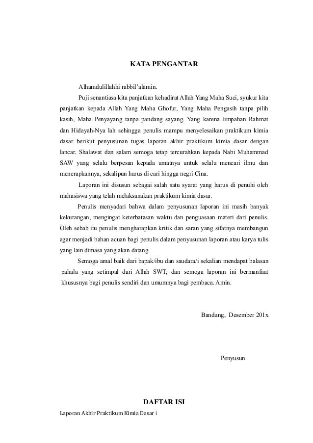 Contoh Kata Pengantar Laporan Praktikum Kimia Asam Basa - Download