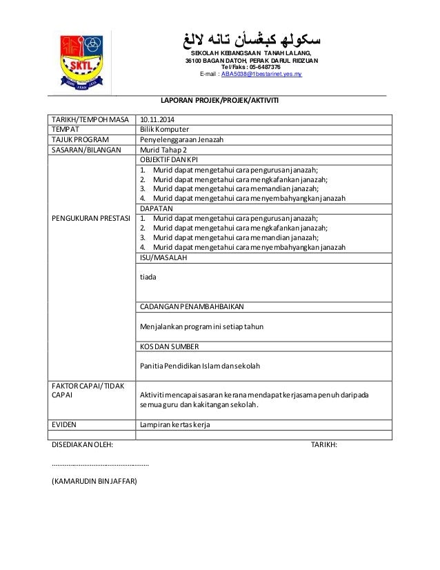 Laporan Aktiviti Penyelenggaraan Jenazah