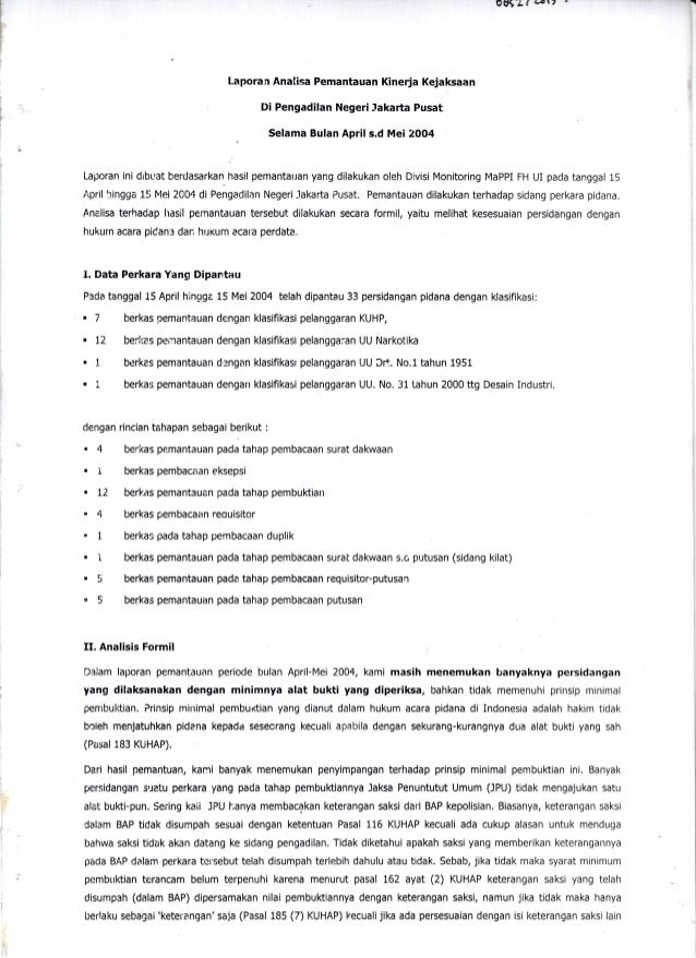 Laporan Analisa Pemantauan Kinerja Kejaksaan Di Pengadilan Negeri Jak