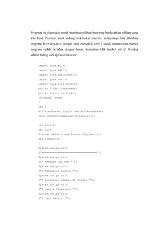 Membuat Aplikasi Browser Menggunakan Pemrograman Java | PDF