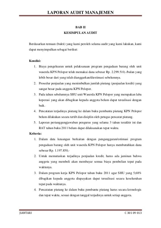 Doc Laporan Hasil Audit Manajemen Pt Indojewel Reza Siregar Academia Edu
