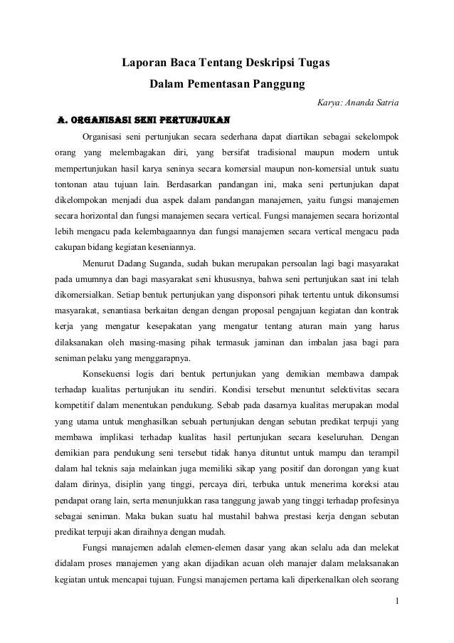 Laporan Baca Tentang Deskripsi Tugas Bhs Indonesia New Assigment