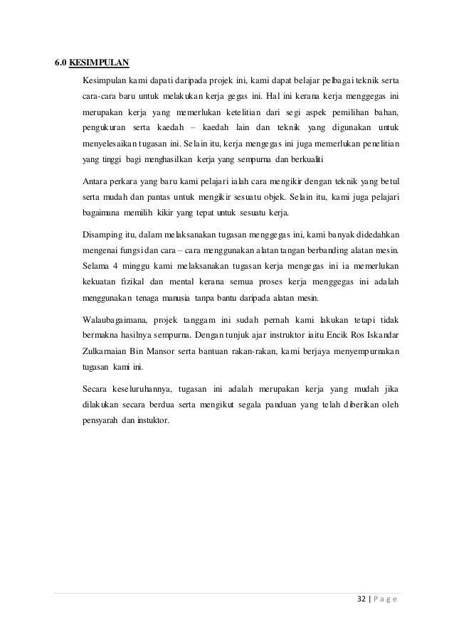 Laporan Bengkel Kerja Gegas Asas Ketukangan