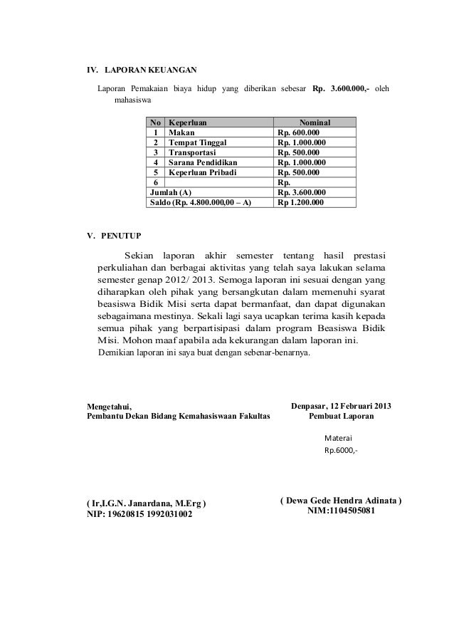Contoh Laporan Pertanggungjawaban Beasiswa Ilmusosial Id