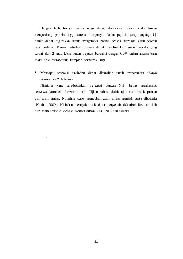 Laporan Biokimia Praktikum Protein Uji Unsur Unsur Protein Uji Kela