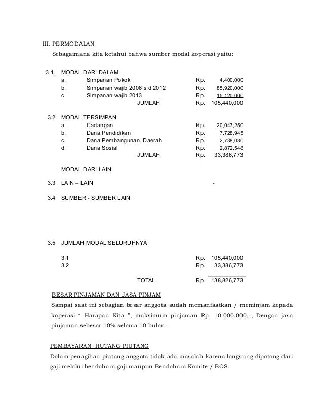Contoh Laporan Rat Koperasi Simpan Pinjam Doc Kumpulan Contoh Laporan