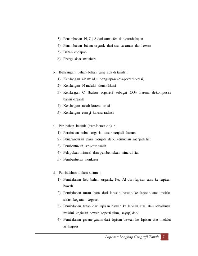 Laporan Praktek Lapangan Geografi Tanah Soil Geography