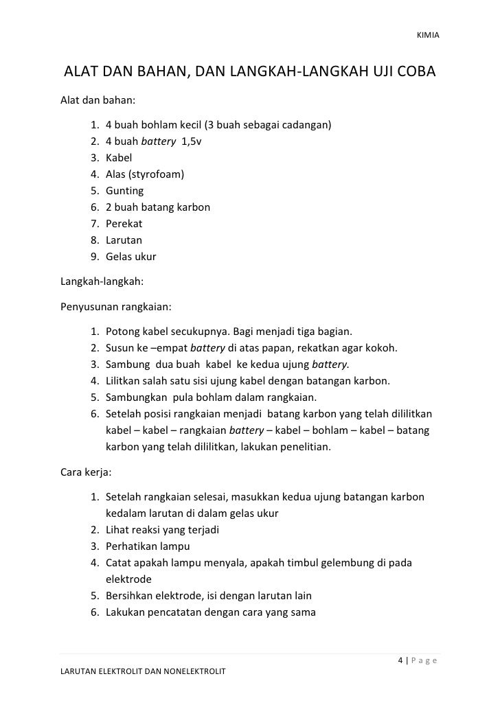 Laporan Hasil Penelitian Kimia Elektrolit Dan Non Elektrolit