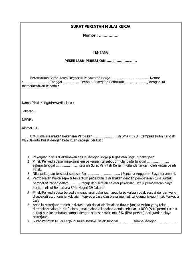 Contoh Surat Perintah Atasan Ke Bawahan Contoh Surat