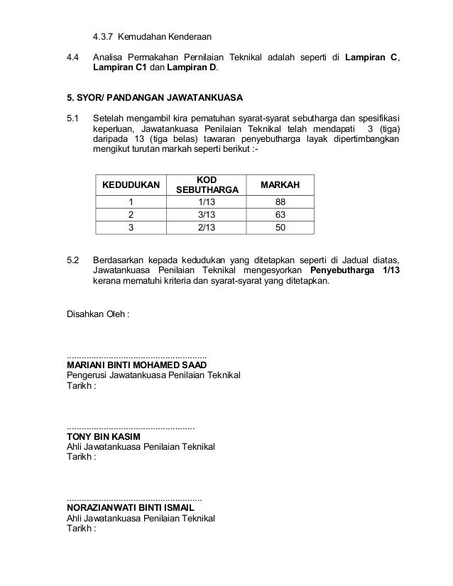 Laporan jawatankuasa penilaian teknikal