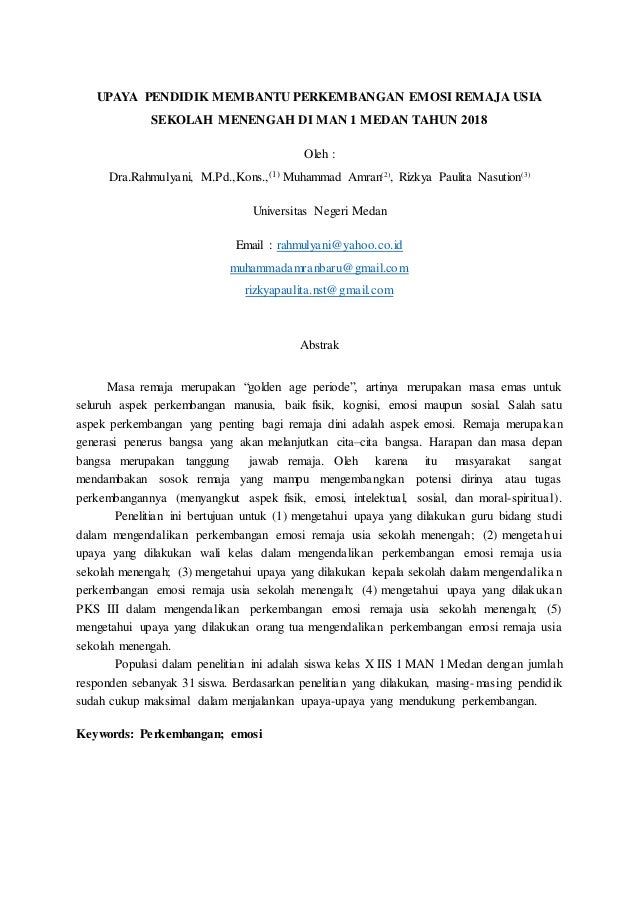 Laporan jurnal perkembangan emosi remaja usia sekolah menengah