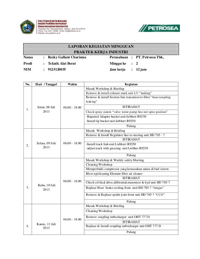 Laporan kegiatan mingguan & form nilai