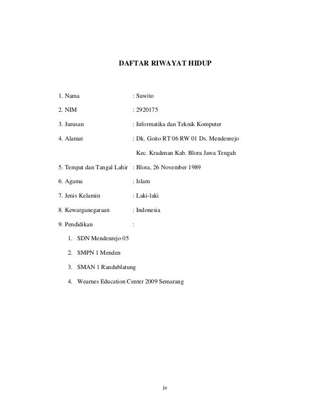 Contoh Daftar Riwayat Hidup Untuk Laporan Pkl