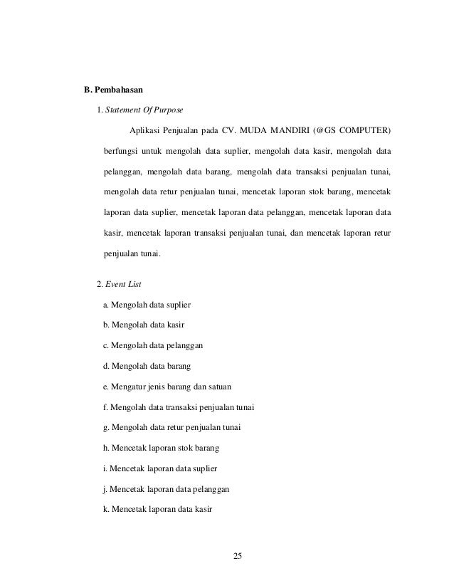 Laporan Kerja Paktek Aplikasi Penjualan Pada Cv Muda Mandiri Mengg