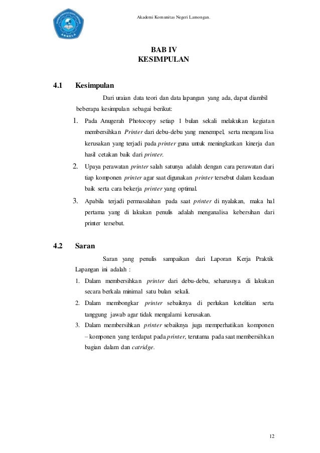 Contoh Laporan Tentang Perawatan Printer