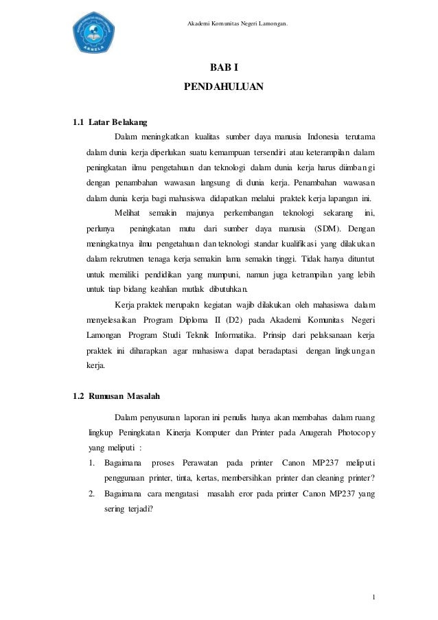 Laporan kerja praktek &quot;Perawatan Printer&quot;