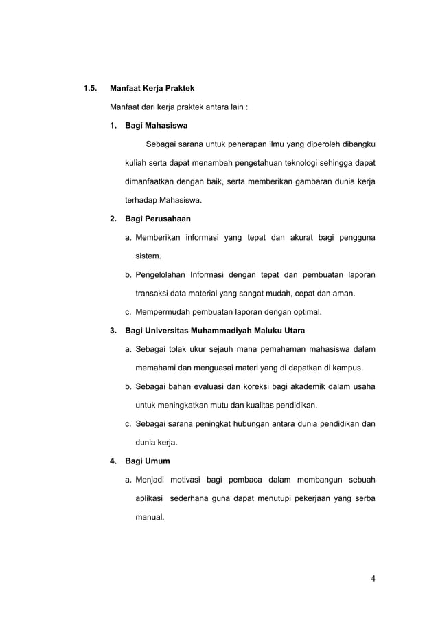 Laporan kerja praktek sistem informasi monitoring material gudang | PDF