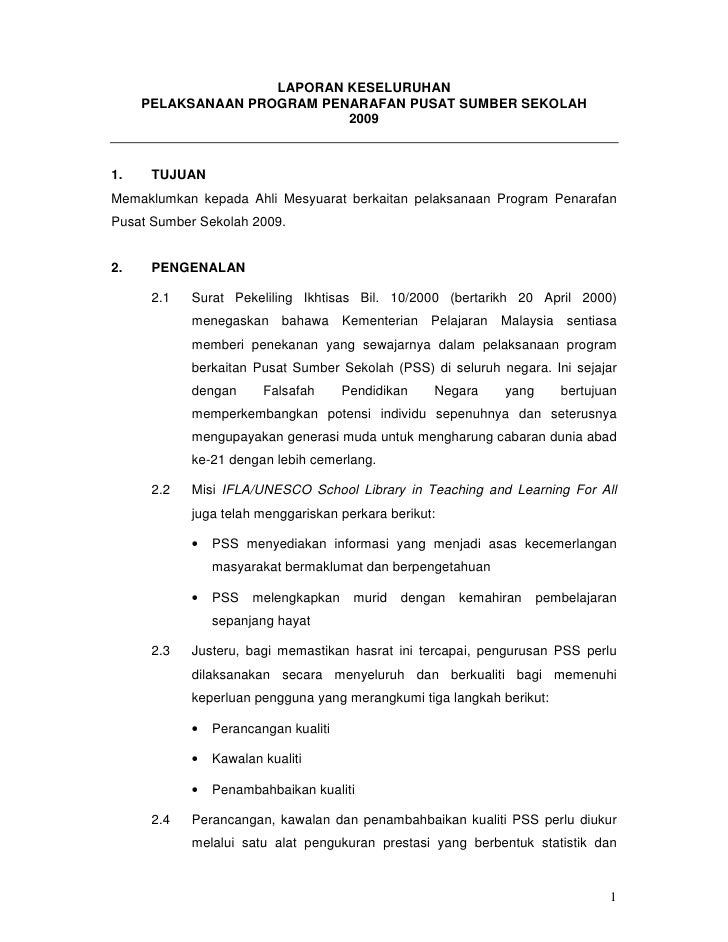 Laporan Penarafan Pusat Sumber Sekolah 2009 Melalui Iq Pss