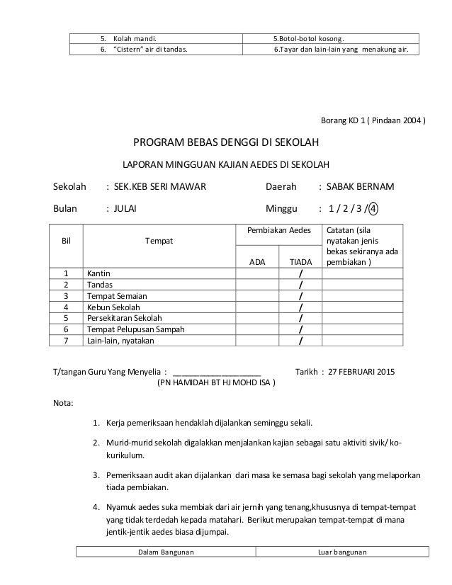 Contoh Borang Laporan Denggi