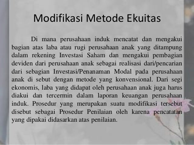 Laporan Keuangan Konsolidasi Metode Ekuitas