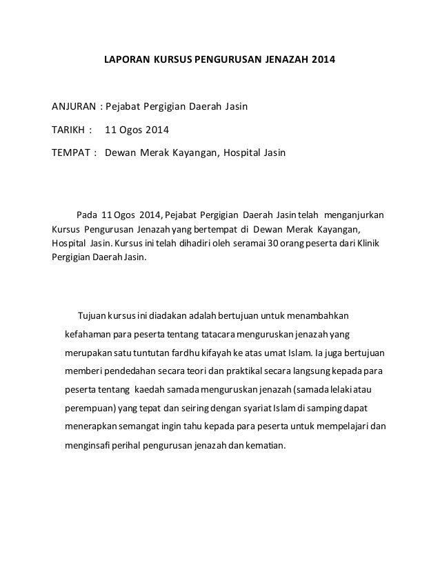 Laporan Kursus Pengurusan Jenazah