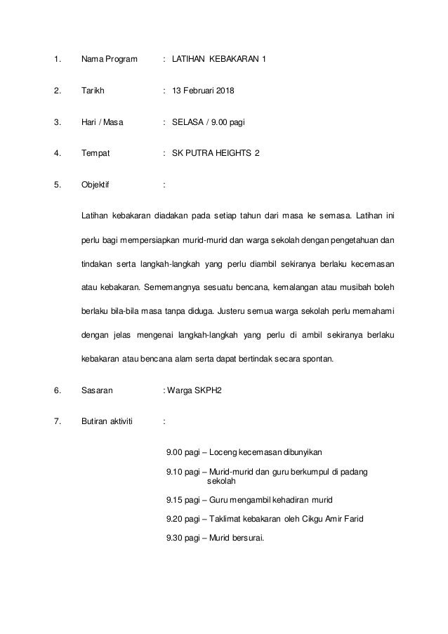 Laporan latihan kebakaran 2018
