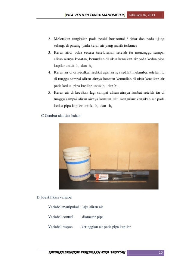 Laporan Lengkap Percobaan Pipa Venturi