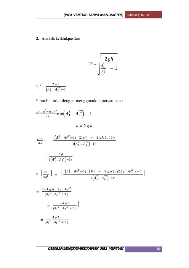 Laporan Lengkap Percobaan Pipa Venturi