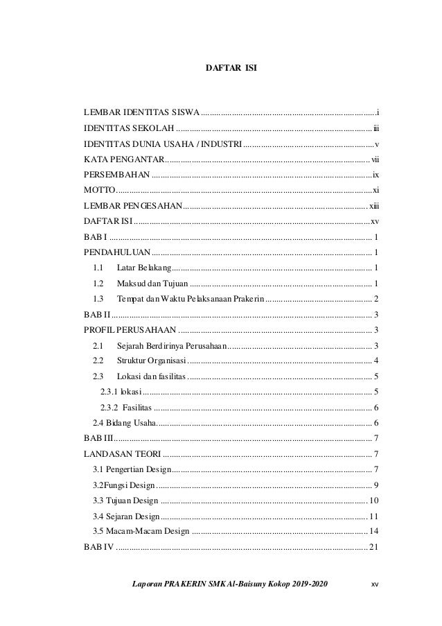 Contoh daftar pustaka untuk laporan Contoh Daftar Isi Laporan Magang Smk - Guru IPS