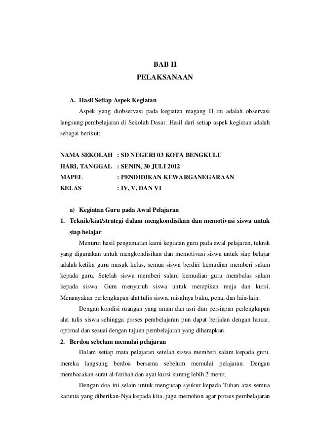 Laporan Magang Ii Di Sd 03 Kota Bengkulu