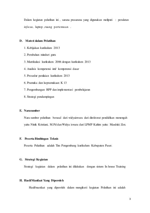 Laporan Mengikuti Pelatihan Penguatan Implementasi Kurikulum 2013