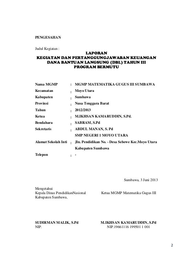 Laporan Mgmp Mat Gugus Iii Sumbawa Thn 2013