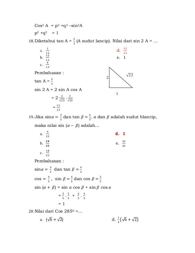 Soal Trigonometri Kelas 10 Kurikulum 2013