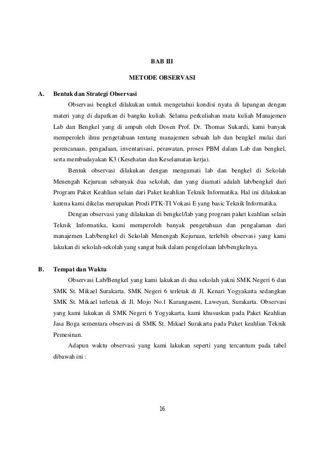 Laporan observasi lab bengkel smk mikael dan smkn 6 yogyakarta